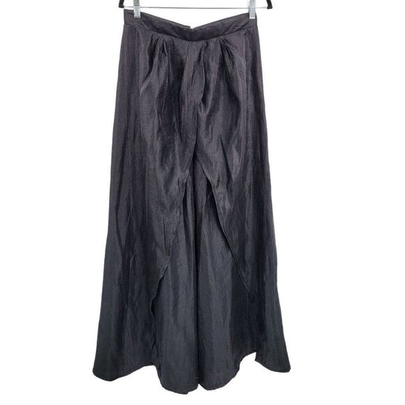 Handmade Skirted Wide Leg Pants 10 Black Metallic Sheen High-rise Caped Gothic - Picture 2 of 10